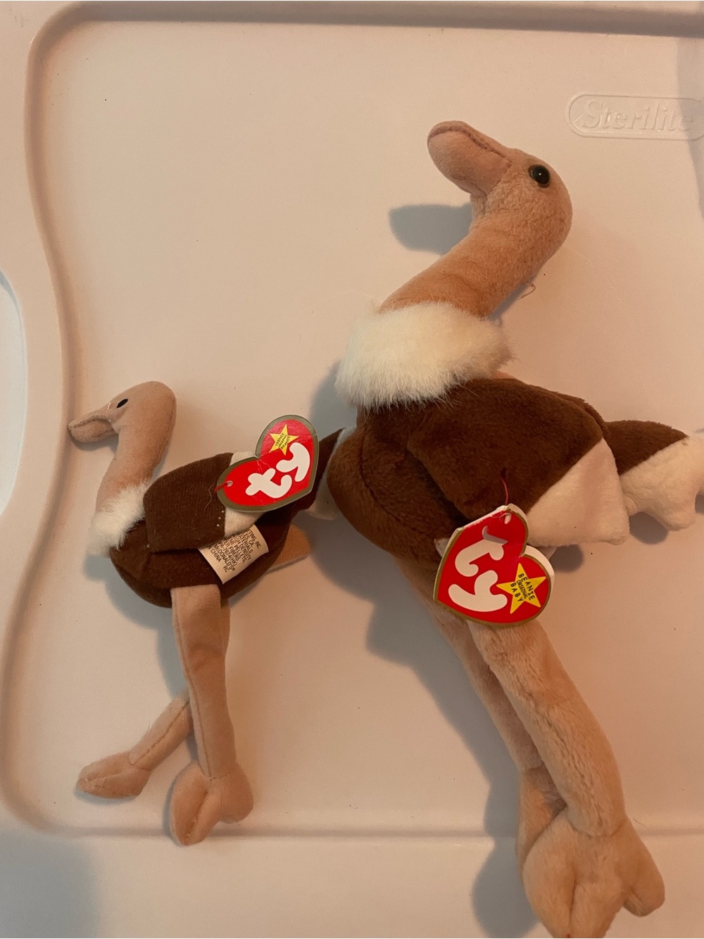 1997 beanie baby Ty Stretchy and Stretchy Ostrich Plush Pair -regular and teenie